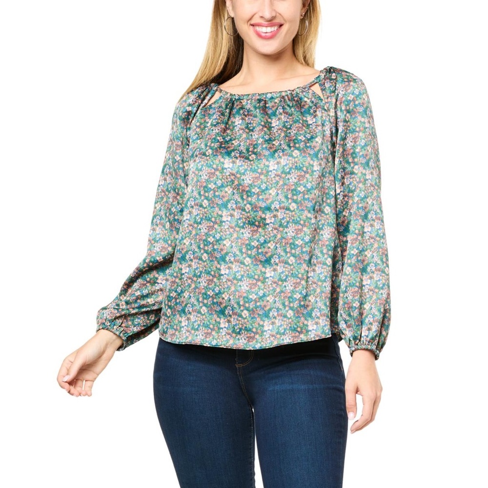 Emerald garden print blouse